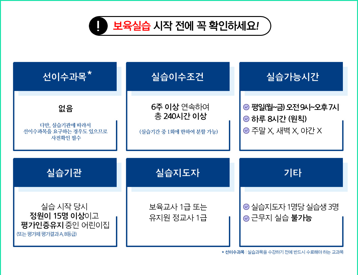 보육실습 시작 전에 꼭 확인하세요! 아래 참조